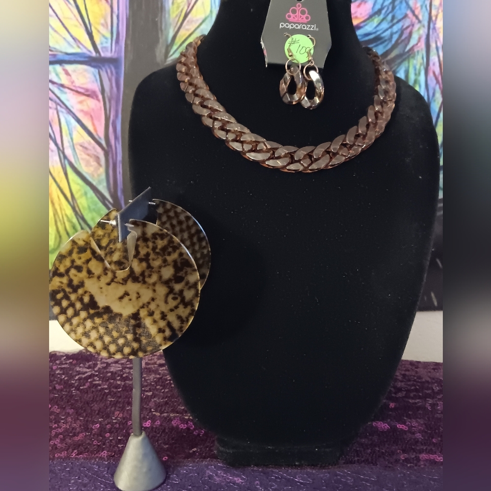 Paparazzi Brown Necklace with Leopard Earrings